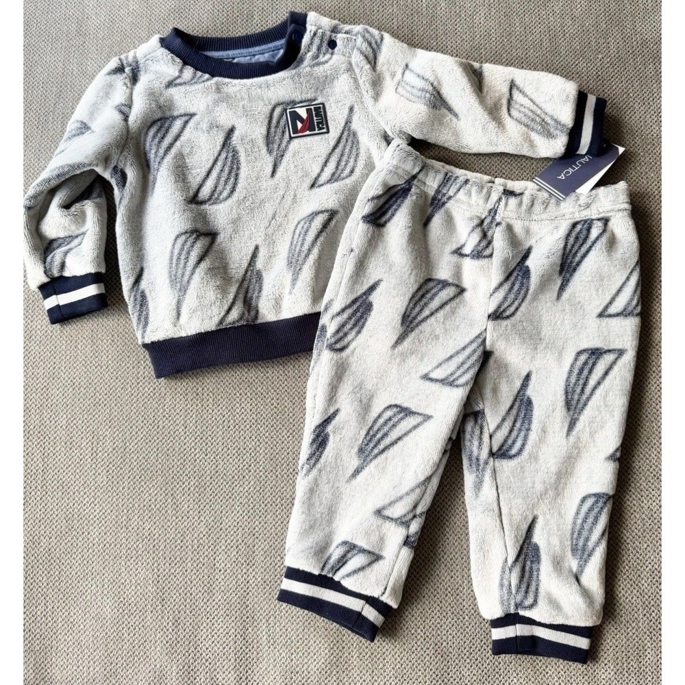 NWT Nautica Sailboat Fleece Jogger Set 12M Cozy Baby Outfit